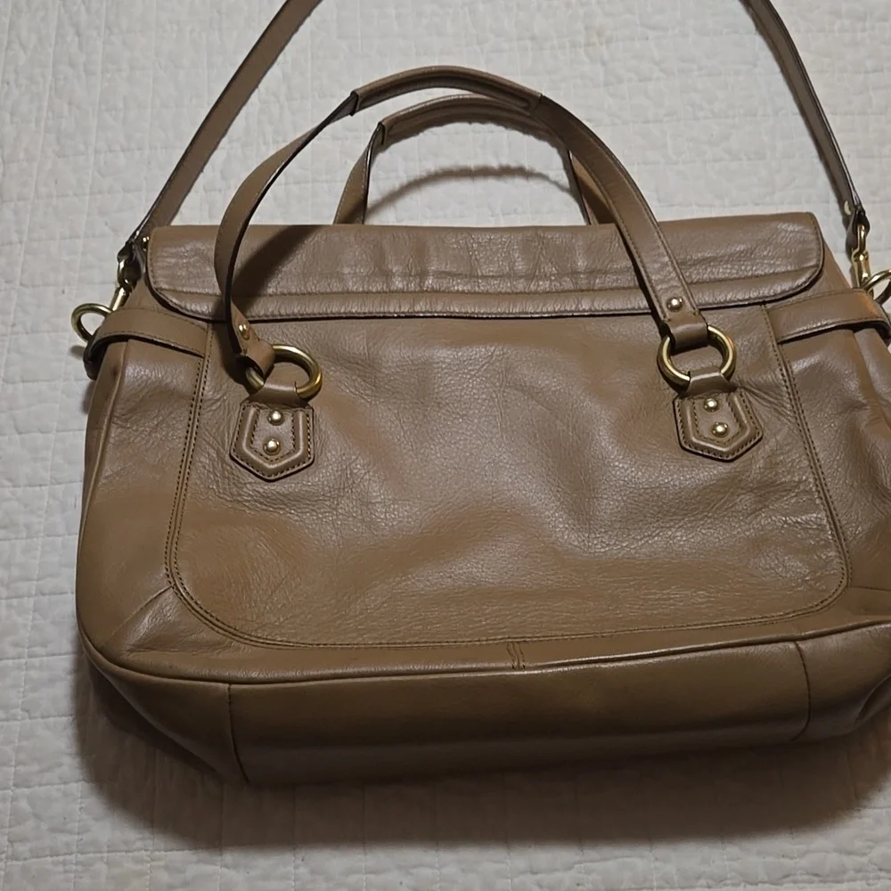 COACH Campbell Leather Eva Flap Satchel Brown Beige